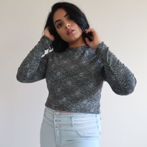 Sparkley Black and Silver Metallic Cropped Top